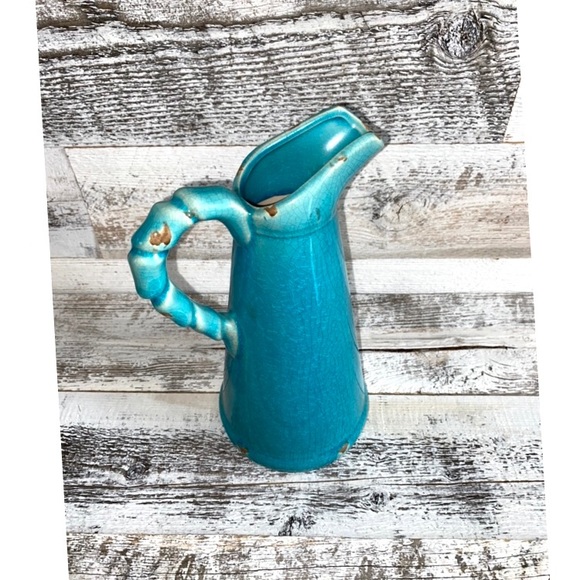 Other - SOLD Turquoise Ceramic Decorative Pitcher 10” tall